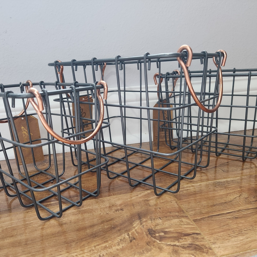 Three Copper Handle Wire Storage Baskets